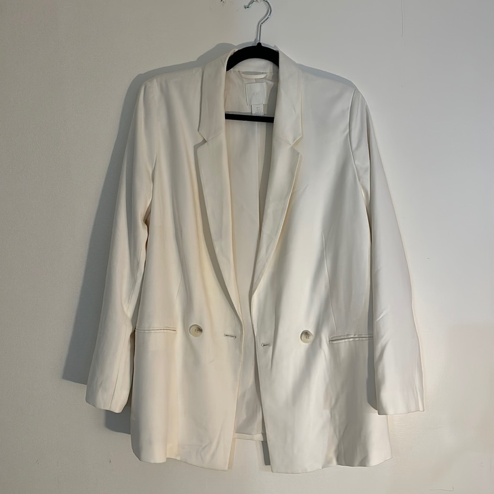 H&M white oversized double breasted blazer Sz small